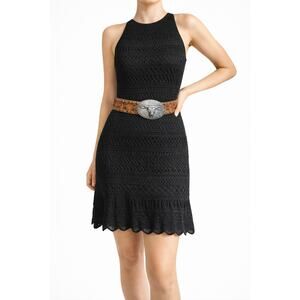 Torn by Ronny Kobo Black Knit Crochet Mini Dress Boho Luxe Festival Glam Night
